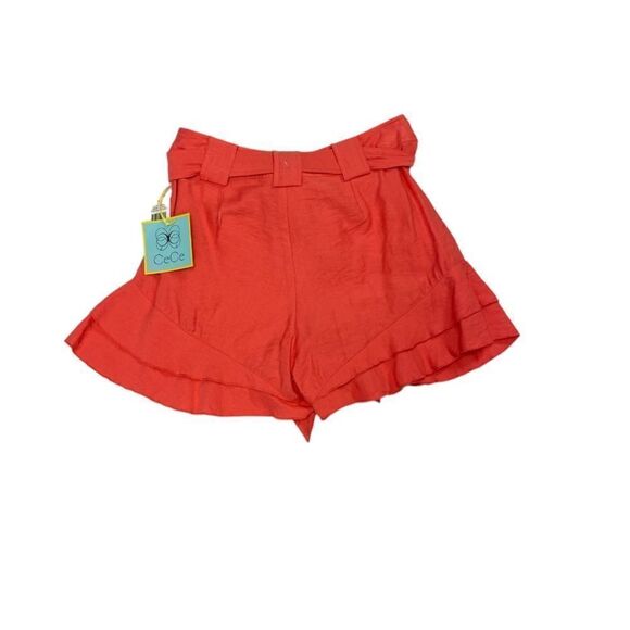 CECE Desert Floral Bay Coral Ruffle Belt Shorts NWT - Picture 3 of 3